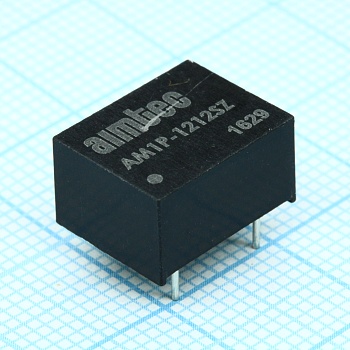 AM1P-1212SZ - DC/DC, 1Вт, вход 10.8…13.2В, выход 12В/0.1А, изоляция 1000В DC, КПД 80%, максимальная емкостная нагрузка не более 220мкФ, DIP8, 12.7x10.16x6.85мм, -40…85°C, пластик