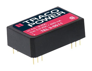 TEL 3-2023 - Преобразователь DC/DC на печатную плату вход 20В двуполярный выход ±15В 0.1A/-0.1A 3Вт 12-Pin DIP модульный