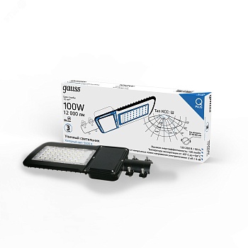 Светильник уличный Qplus 100W 12000lm 5000K 120-260V IP65 455*180*49мм черный КСС "Ш" LED 1/4 629535300