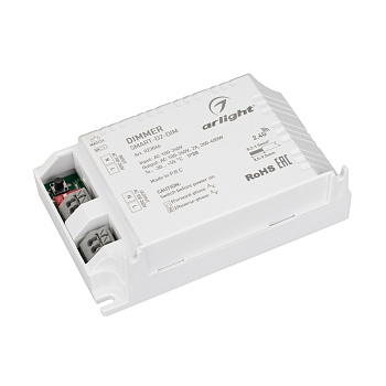Диммер SMART-D2-DIM-SUF (230V, 2A, TRIAC, 2.4G) 023066 - Диммер для одноцветных источников света (TRIAC). Питание/рабочее напряжение 100-240VDC, выходной ток 2А, выходная мощность 200-480W. Корпус - PVC. Габариты 103х67х30 мм. Управляется пультами и панел