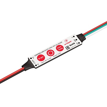 Контроллер SMART-MINI-MIX (12-24V, 2x2A) 031605 - Миниатюрный контроллер для мультибелой (MIX) светодиодной ленты (ШИМ). Питание/рабочее напряжение 12-24VDC, максимальный ток 2A на канал, 2 канала, максимальная мощность 48-96W. Габариты 60x12.5x5 мм. Упра