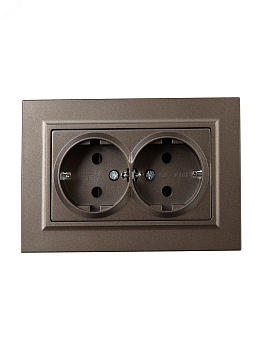 Розетка 2-м СП BRITE РСш12-3-БрТБ 16А в сборе с заземл. защ. шторки бронза BR-R24-16-K45-F