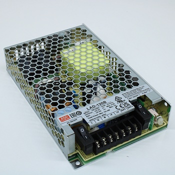 LAD-120B - AC-DC с функцией заряда АКБ, 121.4Вт, вход 90…132/180…264В AC, 47…63Гц /240…370В DC, вых1: 27.6В(21.6…29В)/3.4A, вых2: 27.6В/1A (заряд), изоляция 3000В AC, в кожухе 159х97х30мм, -20…+60°С, состояние по TTL