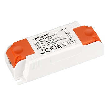 Блок питания ARJ-KE30300 (9W, 300mA) 025713 - Источник тока с гальванической развязкой для светильников и мощных светодиодов. Входное напряжение 220-240 VAC. Выходные параметры: 15-30 В, 300 mА, 9 Вт. Встроенный PFC >0.5. Негерметичный пластиковый корпус 