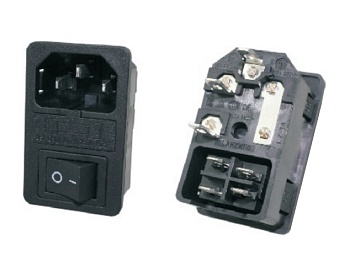 L-KLS1-AS-303-4-4GS-A - Разъем 220В вилка на блок, 3 контакта, с выключателем и держателем для предохранителя 5х20мм, крепление защёлка,10A в сборе