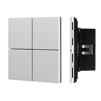 INTELLIGENT ARLIGHT Кнопочная панель KNX-304-23-IN Silver (BUS, Frameless) 039662 - Универсальная многофункциональная встраиваемая настенная панель для систем KNX. 4 рокерные клавиши, 1 клавиша может выполнять функции 2-х клавиш. Безрамочный корпус, матер