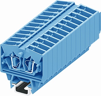 Клемма мини 254364 - Мини клемма, верхний подвод кабеля, 2 точки подключения в клемме, тип фиксации провода: пружинный, номинальное сечение: 2,5 мм кв., 24A, 800V, цвет: синий, тип монтажа: DIN15