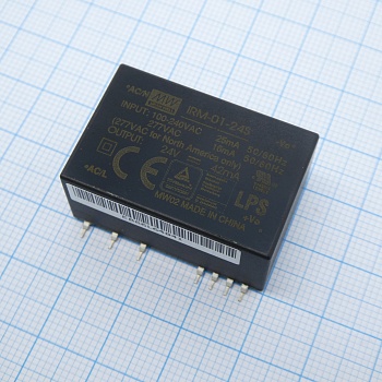 IRM-01-24S - AC-DC, 1Вт, вход 85…305В AC 47…63 Гц, 120...370B DC, выход 24В/42мА, изоляция 3000В AC, в корпусе на плату 33.7х22.2х15мм, -30...+85°C, SMD