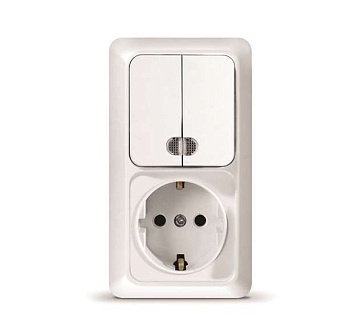 Блок ОП Олимп 2-кл. вык. с подсветкой + роз. с заземл. верт. бел. О0041