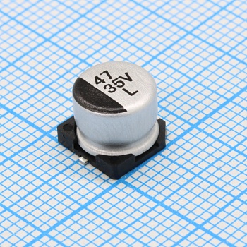 ELV470M35RD - Конденсатор алюминиевый электролитический 47мкФ 35В ±20% (8х6.5мм) для поверхностного монтажа 115мА 2000час 85°С лента на катушке