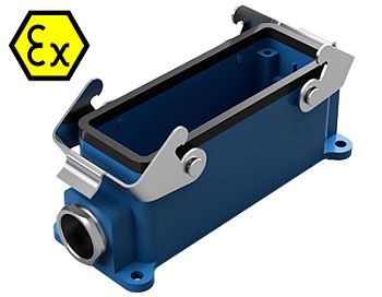 Закрытое основание разъема EX 70.331.2436.0 - Основание разъема на панель, закрытое, типоразмер 24B, взрывозащищита, с уплотнителем, 1 кабельный ввод M25x1,5, IP54, с левым расположением, с двумя защелками, без защитной крышки, материал корпуса: цинковый 