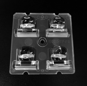 ALST50D4LED5050TF-FS - Групповая квадратная линза 2x2 на 4 светодиода 5050/3535 эфф=90%, (T4),  50x50mm   H:9.49mm  PC