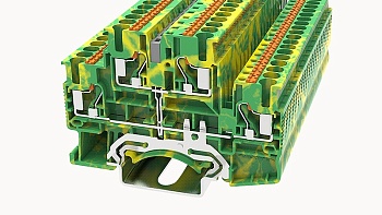 Клемма этажная с заземлением DSKK2.5-PE-01P-1C - Этажная клемма, с заземлением, тип фиксации провода: Push-in, номинальное сечение: 2.5 мм кв., ширина: 5,2 мм, цвет: серый, втычная перемычка, тип монтажа: DIN35