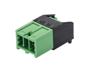 Разъем BST14i2LS1 GN01 - Вилочный разъем под пайку, угол 90 гр., 2 полюса, KNX, номинальное напряжение: 50V, номинальный ток: 3A, цвет контактной вставки: зеленый, цвет корпуса: черный, серия gesis BST14i2