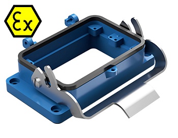 Открытое основание разъема EX 70.320.4828.9 - Основание разъема на панель, открытое, типоразмер 48B, взрывозащищита, с уплотнителем, с одной защелкой, без защитной крышки, материал корпуса: цинковый сплав
