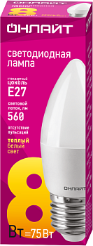 Лампа светодиодная 71 634 OLL-C37-8-230-2.7K-E27-FR 8Вт свеча 2700К тепл. бел. E27 560лм 176-264В 71634