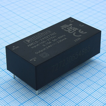 AMEL5-24S277NZ - AC/DC, 5.5Вт, вход 85…305В, выход 24В/0.23А, изоляция 4000В AC, КПД 80%, максимальная емкостная нагрузка не более 470мкФ, 25.4x50.8x15.36мм, -40…70°C, пластик