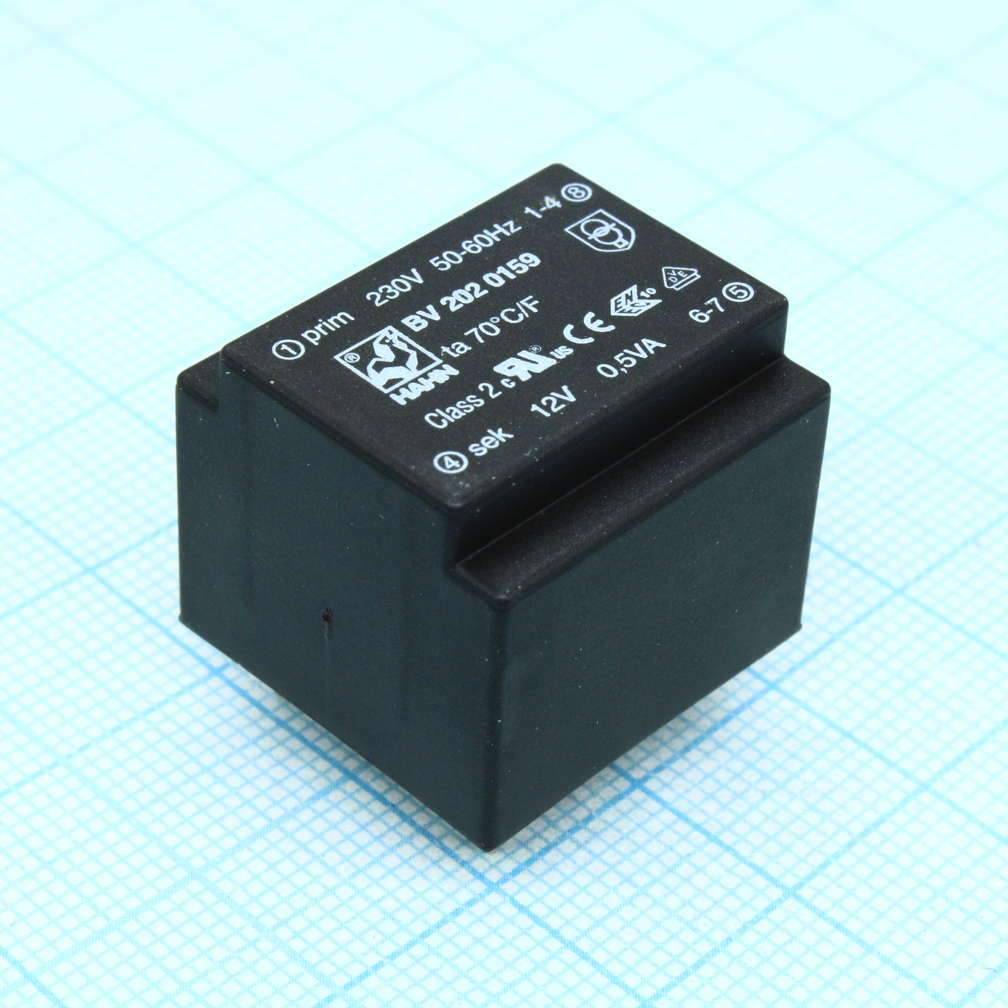 BV 202 0159 - Трансформатор питания 0.5ВА  230В 12В/42мА ta 70 C/F (EE 20/10)19мм.