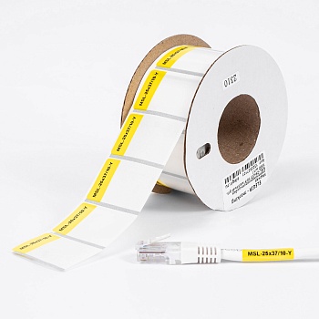Маркер самоламинирующийся MSL-25x37/10-Y - Маркер для проводов и кабелей, длина 37 мм, ширина 25 мм, цвет желтый, для принтера: RT200, RT230, в упаковке 1000 маркеров