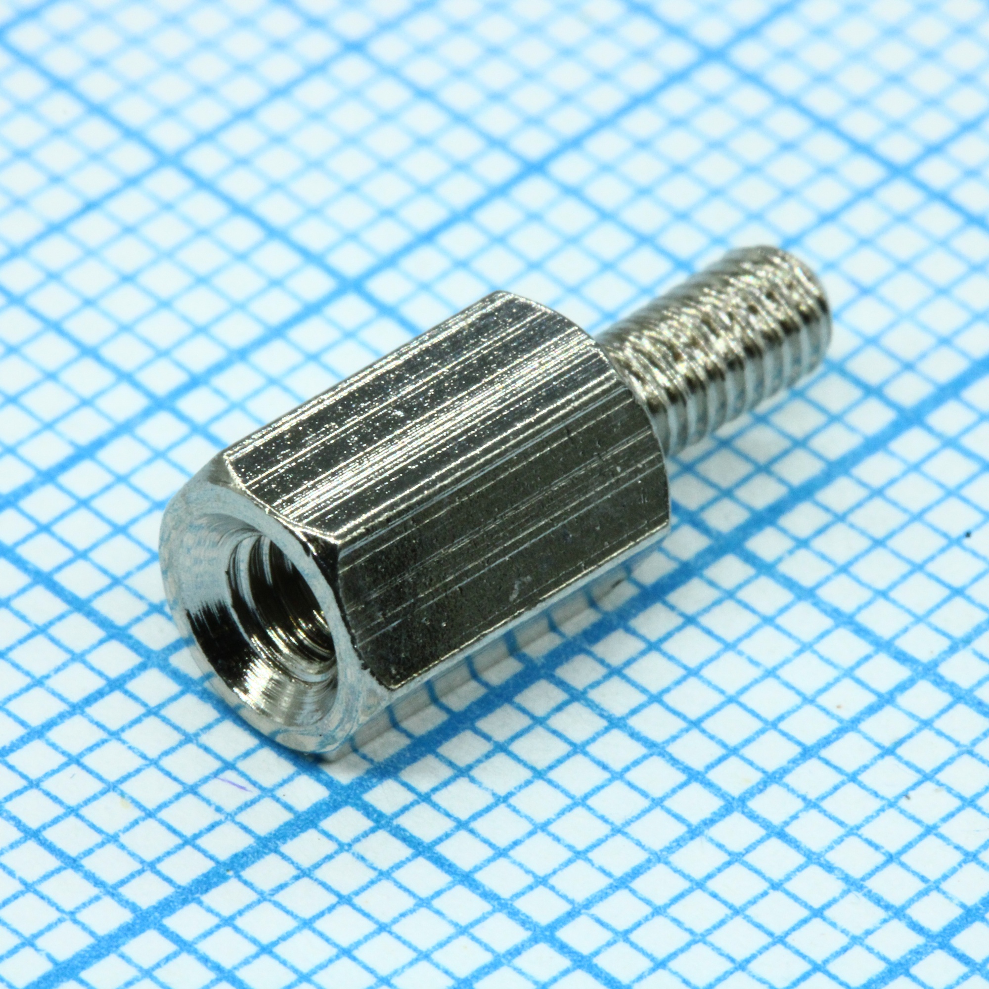 H-L0800-1400-5-03-1N1W - Стойка латунная никелированная для печатной платы, шестигранная, М3, 8мм, отверстие-винт