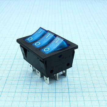 RK1-37 1X1X3N B/BL"0-" - Выключатель клавишный ON-OFF с подсветкой цвет корпуса (черный) цвет кнопки (синий)