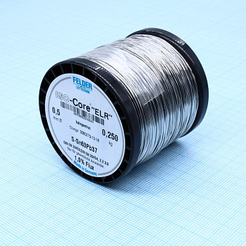 Припой Sn63Pb37 ELR  0.5мм 250гр - Припой трубчатый оловянно-свинцовый ПОС63, флюс 1% ELR безгалогенный органический (ROL0) в катушке