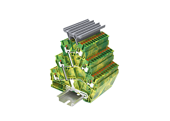 Заземляющая клемма TPTS2.5-2T-PE - Заземляющая трехуровневая клемма, угловая, с держателем маркировки, тип фиксации провода: push-in, номинальное сечение: 2,5 мм кв., ширина: 5,2 мм, цвет: желто-зеленый, тип монтажа: DIN 35