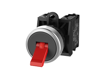 Тумблер (красный) TS2520-0NM10-R20 - Тумблер, без блокировки, без подсветки, алюминиевое переднее кольцо, с плавным нажатием, с контактной группой 2NO, диаметр головки кнопки 29,5 мм, диаметр посадочного отверстия: 22 мм, цвет: красный