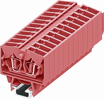 Клемма мини 254369 - Мини клемма, верхний подвод кабеля, 2 точки подключения в клемме, тип фиксации провода: пружинный, номинальное сечение: 2,5 мм кв., 24A, 800V, цвет: розовый, тип монтажа: DIN15