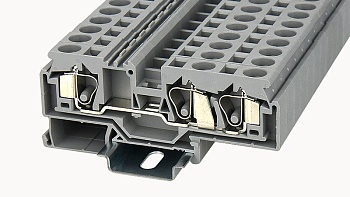 Проходная клемма WS10-TW-01P-11 - Проходная клемма, 3 точки подключения, тип фиксации провода: тип фиксации провода: пружинный, номинальное сечение: 10 мм кв., 57A, 800V, ширина: 10 мм, цвет: серый, тип монтажа: DIN35