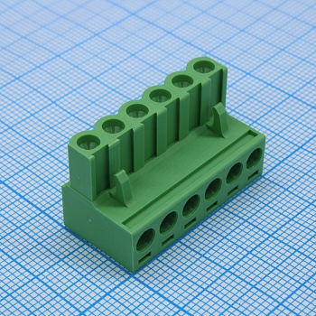 5ESDV-06P - Клеммник 6 конт. "гнездо" шаг 5.00 мм с фиксат., провод под винт/микролифт (пров. 28-12AWG/ до 2.5 кв.мм), до 300В/15А, зеленый изол.