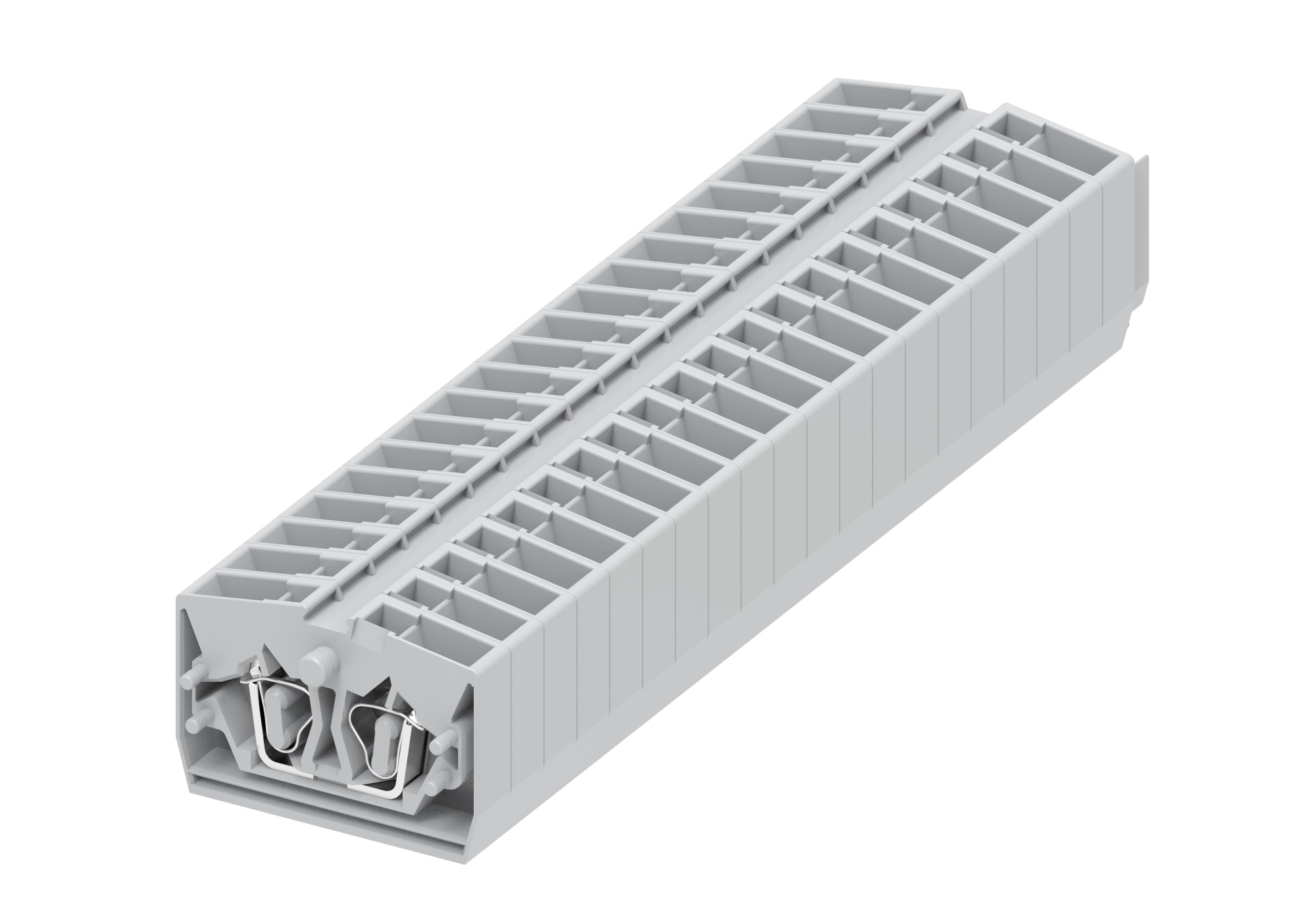 Клемма мини 254323 - Мини клемма, верхний подвод кабеля, 2 точки подключения в клемме, тип фиксации провода: пружинный, номинальное сечение: 2,5 мм кв., 24A, 800V, цвет: светло-серый, тип монтажа: без фиксации