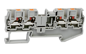 Проходная клемма UJ6-4/2X2 - Проходная клемма, 4 точки подключения в клемме, тип фиксации провода: push-in, номинальное сечение: 4 мм кв., 32A, 800V, ширина: 6,2 мм, цвет: серый, тип монтажа: DIN 35