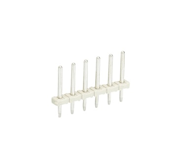 Контакт штыревой Z5.531.0625.0 - Штыревой контакт, вертикальный, на плату, диаметр штыря 0,8 мм, шаг 3,5 мм, 6 полюса, фиксация на плате пайкой, 250V, 6А, цвет: серый, серия 8543