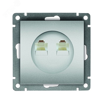 Розетка компьютерная двухместная UNIVersal серия Афина с/у, 1А, RJ45, серебро (еврослот), механизм A1086-S