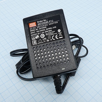 GST25E05-P1J - AC-DC, 20Вт, вход 85...264B AC 47...63 Гц,, выход 5B/4A, изоляция 3000В AC, 79x54x33мм, -30...+70°С, выходной разъем 11, диам. 5.5х2.1мм