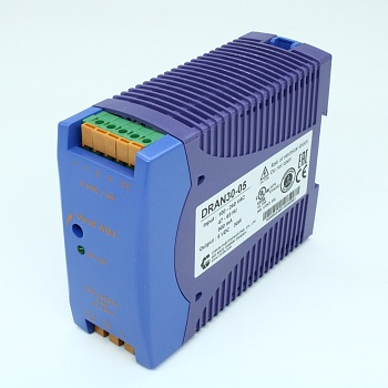 DRAN30-05 - Преобразователь AC-DC на DIN-рейку  30Вт, выход 5В/6A, рег. вых=+15%Uном, вход 90…265V AC, 47…63Гц / 120...370V DC , изоляция 3000V AC, : 115х90х41мм, пружинные клеммы, -40…+71°С