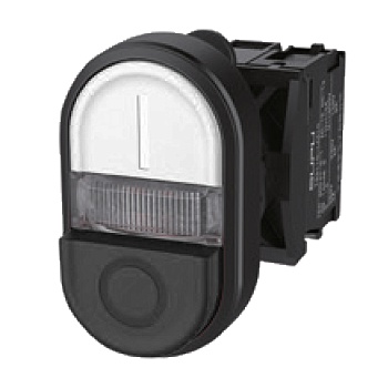 Селекторный переключатель (бел/черн) TS2510-0MM56-R10 - Двухпозиционный кнопочный переключатель (плоский верх/выпуклый низ), плоский верх/выпуклый низ, без подсветки, пластиковое переднее кольцо, с плавным нажатием, с контактной группой 1NO, размер головк