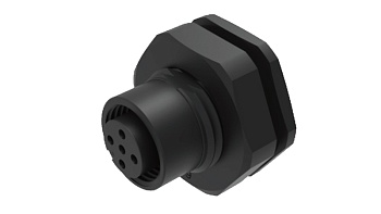 Розеточный разъем SD-M12A-08P-FF-SF8008 - Розеточный разъем в панель, 8 полюсов, M12, гайка спереди, фиксация провода пайкой, A-Code, 2А, 30V, M16*1.5, пластик