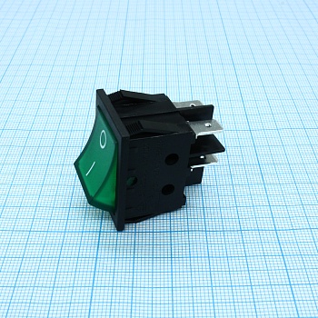 RK1-03 2X1 B/G"0-" - Выключатель клавишный ON-OFF без подсветки цвет корпуса (черный) цвет кнопки (зеленый)