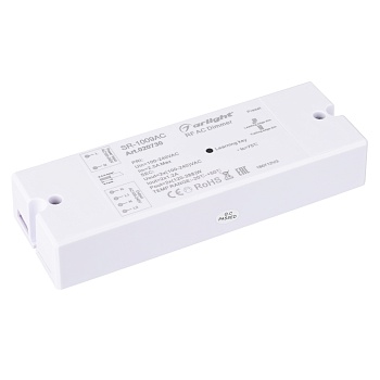 Диммер SR-1009AC (230V, 2x1.2A) 020730 - Диммер с RF управлением (пульт поставляется отдельно) и выходом TRIAC/MOSFET с возможностью переключения фронтов LEADING/TRAILING. Мощность активной нагрузки (лампы накаливания) макс. 2х288 Вт. Полная мощность для 