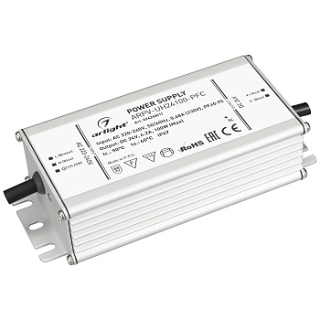 Блок питания ARPV-UH24100-PFC (24V, 4.2A, 100W) 024268(1) - Источник напряжения с гальванической развязкой для светодиодных изделий. Входное напряжение 220-240 VAC. Выходные параметры: 24 В, 4.2 А, 100 Вт. Встроенный PFC >0.95. Герметичный алюминиевый кор