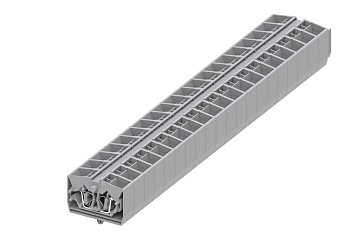 Клемма мини 254341 - Мини клемма, верхний подвод кабеля, 4 точки подключения в клемме, тип фиксации провода: пружинный, номинальное сечение: 2,5 мм кв., 24A, 800V, цвет: серый, тип монтажа: защелки в панель