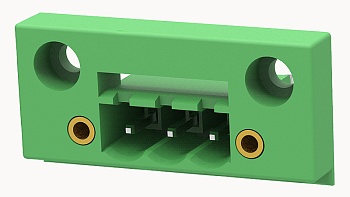 PCB вилка 2CDGB-5.08-03P-14 - Вилочный разъем, в панель, с монтажными фланцами шаг 5,08 мм, 3 полюса, фиксация провода пайкой, 300V, 15А, цвет: зеленый, серия 2CDGB