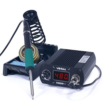 YIHUA 948DB+II - Миниатюрная паяльная станция 75Вт, регулировка температуры нагрева 200°C~480°C, в комплекте подставка, губка и стружка для чистки жала