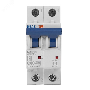 Выключатель автоматический модульный 2п C 40А 6кА OptiDin BM63-2C40-УХЛ3 КЭАЗ 260606