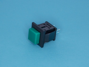 PSW-9AG - Кнопка 15х15 крепление защелка без фиксации, НР контакт, зеленая