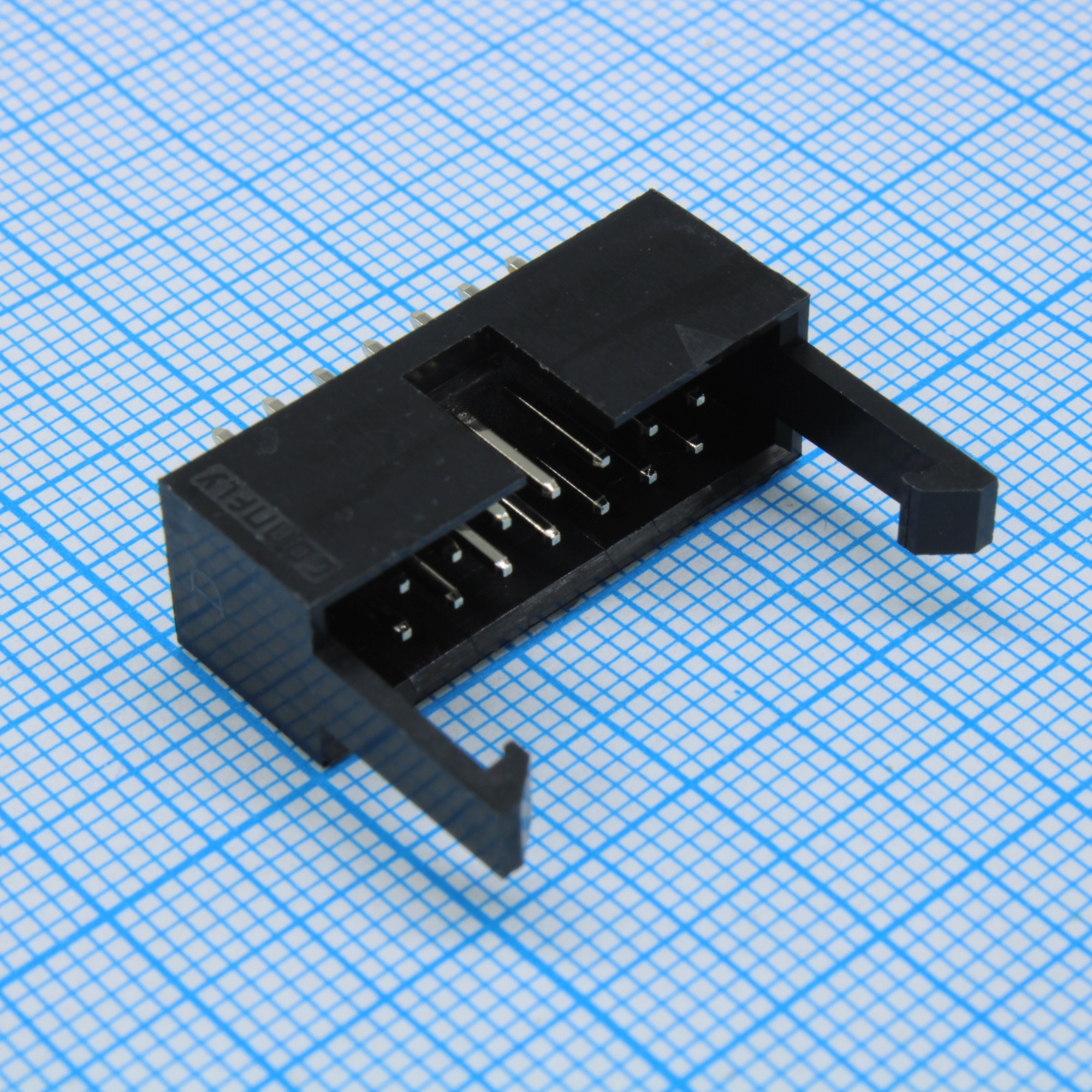 DS1013-01-14SSIB-B - IDC разъем, вилка на плату прямая двухрядная 14pin(2x7)., шаг 2.54мм с фиксатором