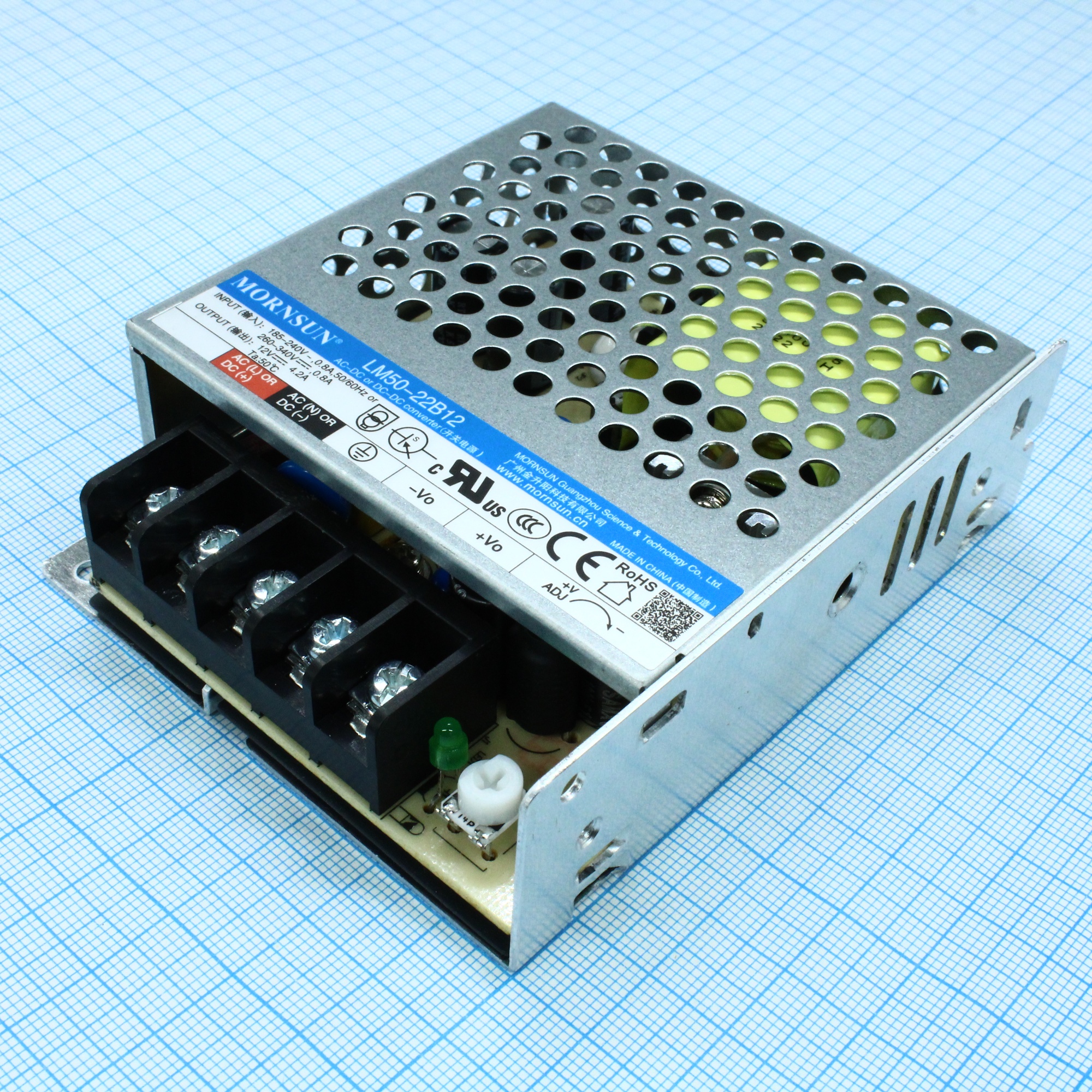 LM50-22B12 - AC-DC, 50Вт, вход 85...264В AC 47...63 Гц, выход 12В/4.2А, изоляция 4000В AC, в корпусе на шасси, -30...+70°C