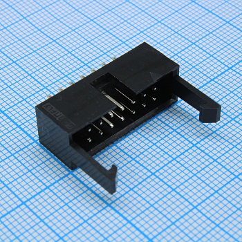 DS1013-01-14SSIB-B - IDC разъем, вилка на плату прямая двухрядная 14pin(2x7)., шаг 2.54мм с фиксатором